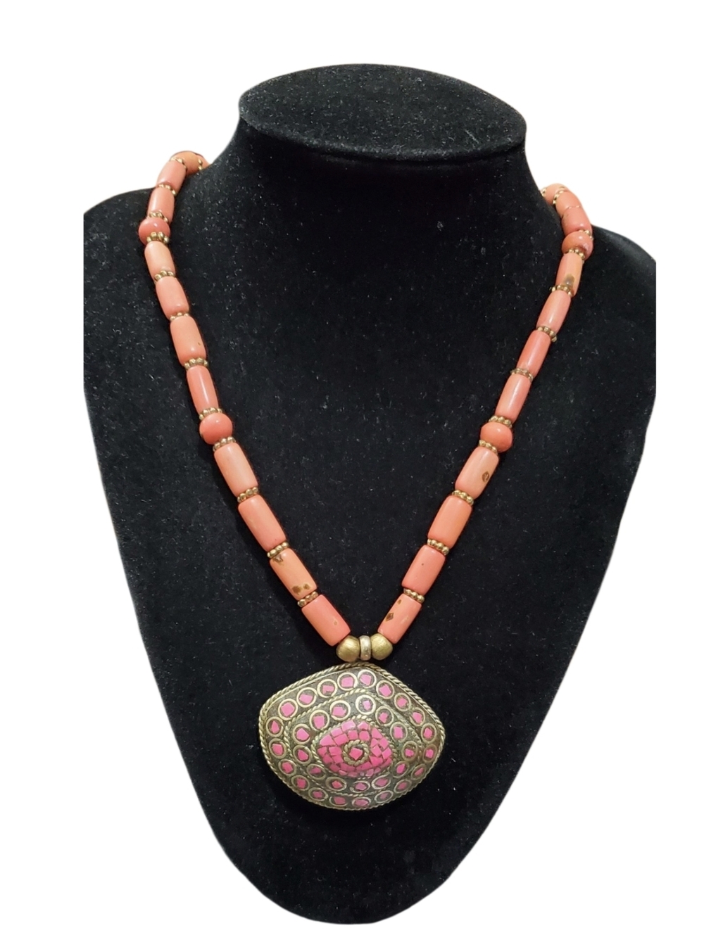Vtg. Southwestern Mock Corals Ornate Pendant Necklace